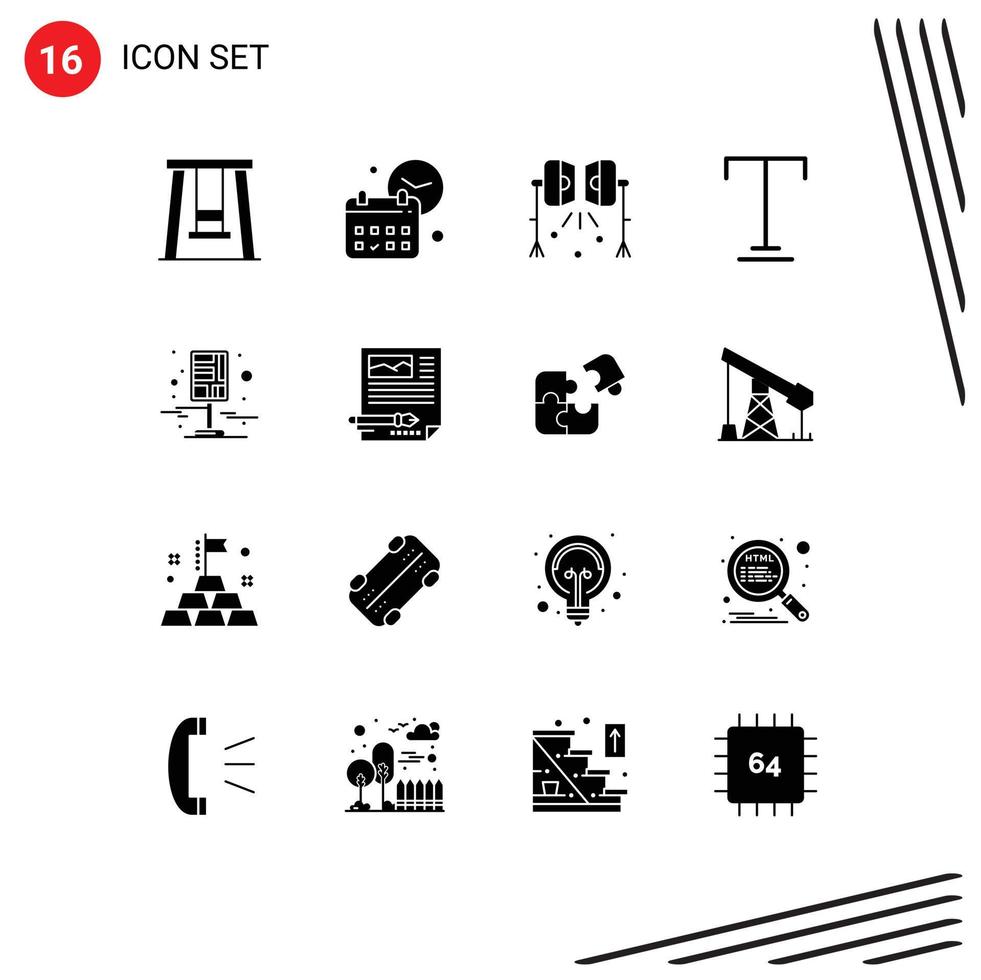 Modern Set of 16 Solid Glyphs and symbols such as destination underline illumination text studio lights Editable Vector Design Elements