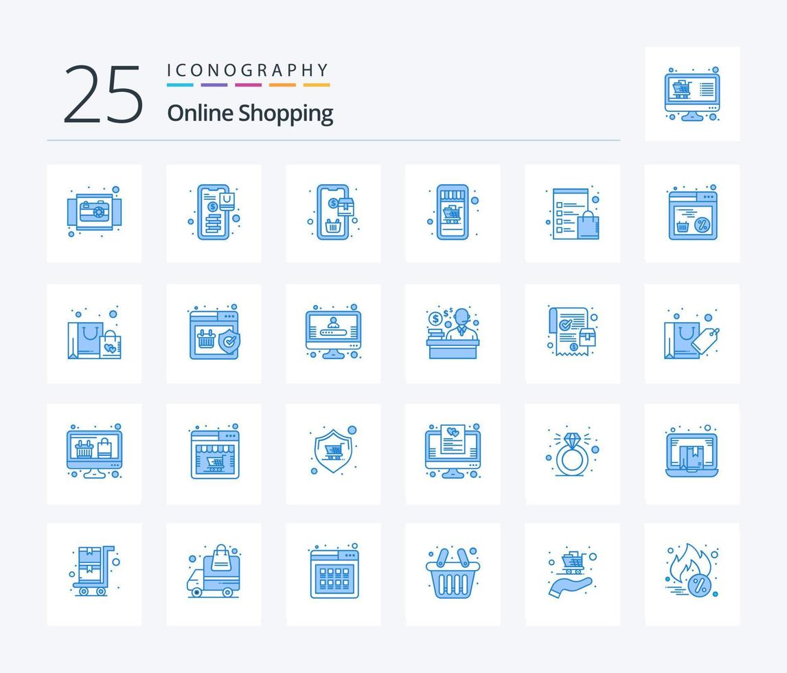 Online Shopping 25 Blue Color icon pack including clipboard. cart. shopping. online shop. shopping vector