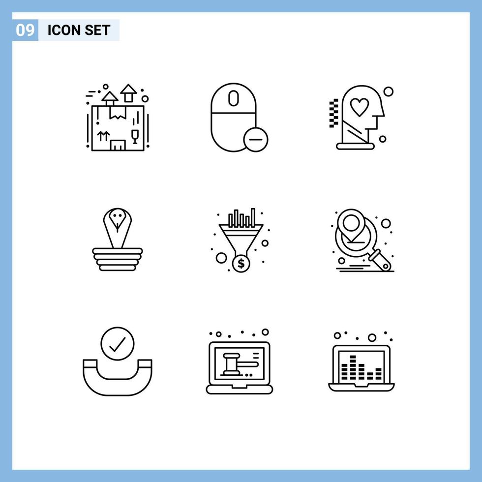 User Interface Pack of 9 Basic Outlines of india animal mouse wellness love Editable Vector Design Elements