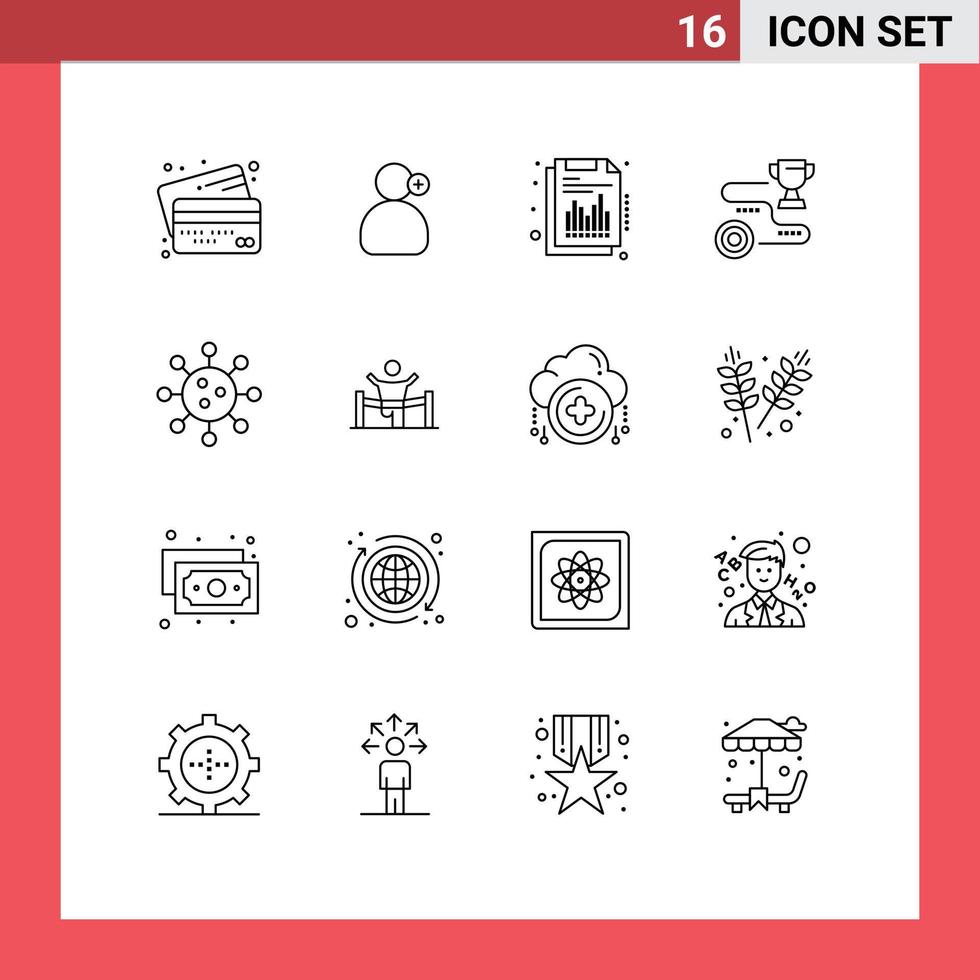 Pack of 16 creative Outlines of win success medical target report Editable Vector Design Elements