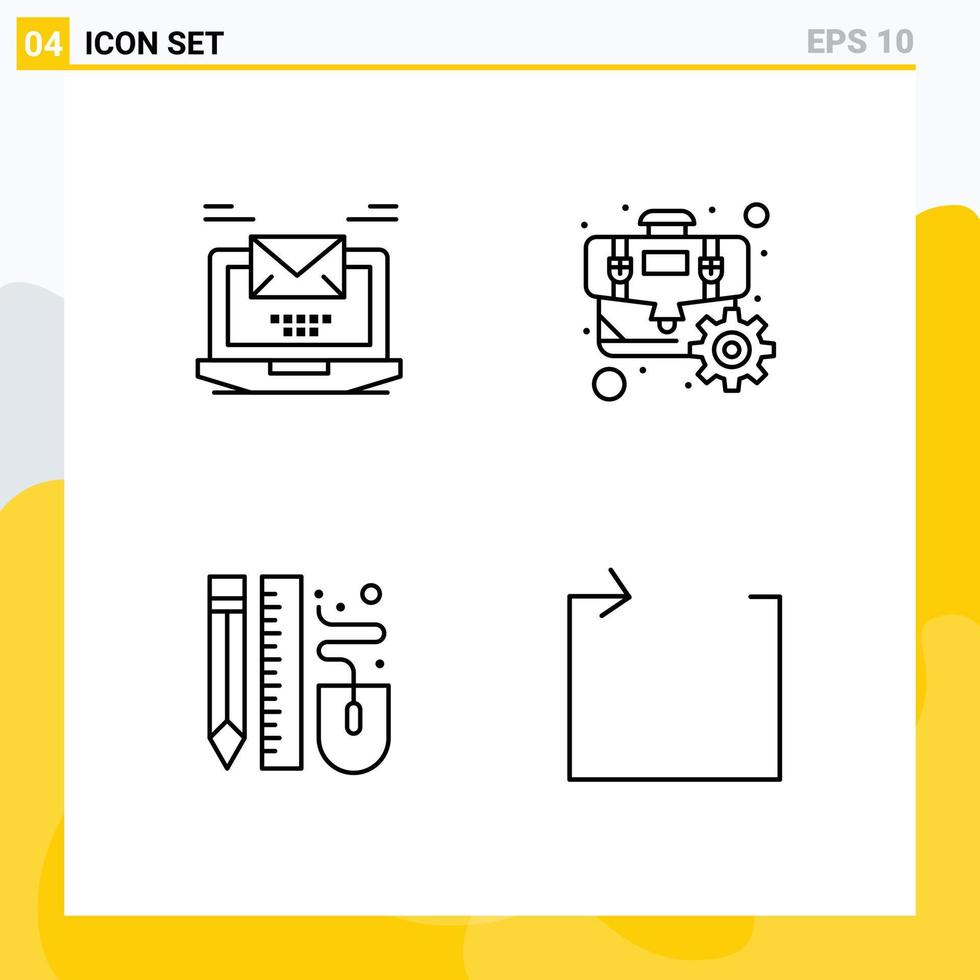paquete de 4 4 moderno línea de relleno plano colores señales y símbolos para web impresión medios de comunicación tal como computadora dibujo correo electrónico diente bolígrafo editable vector diseño elementos