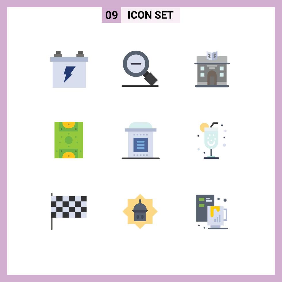Pictogram Set of 9 Simple Flat Colors of graves field zoom football entertainment Editable Vector Design Elements