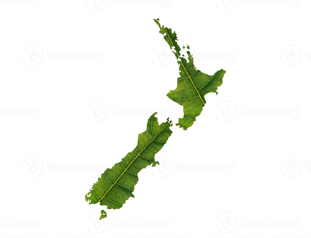 New Zealand map made of green leaves on soil background ecology concept photo