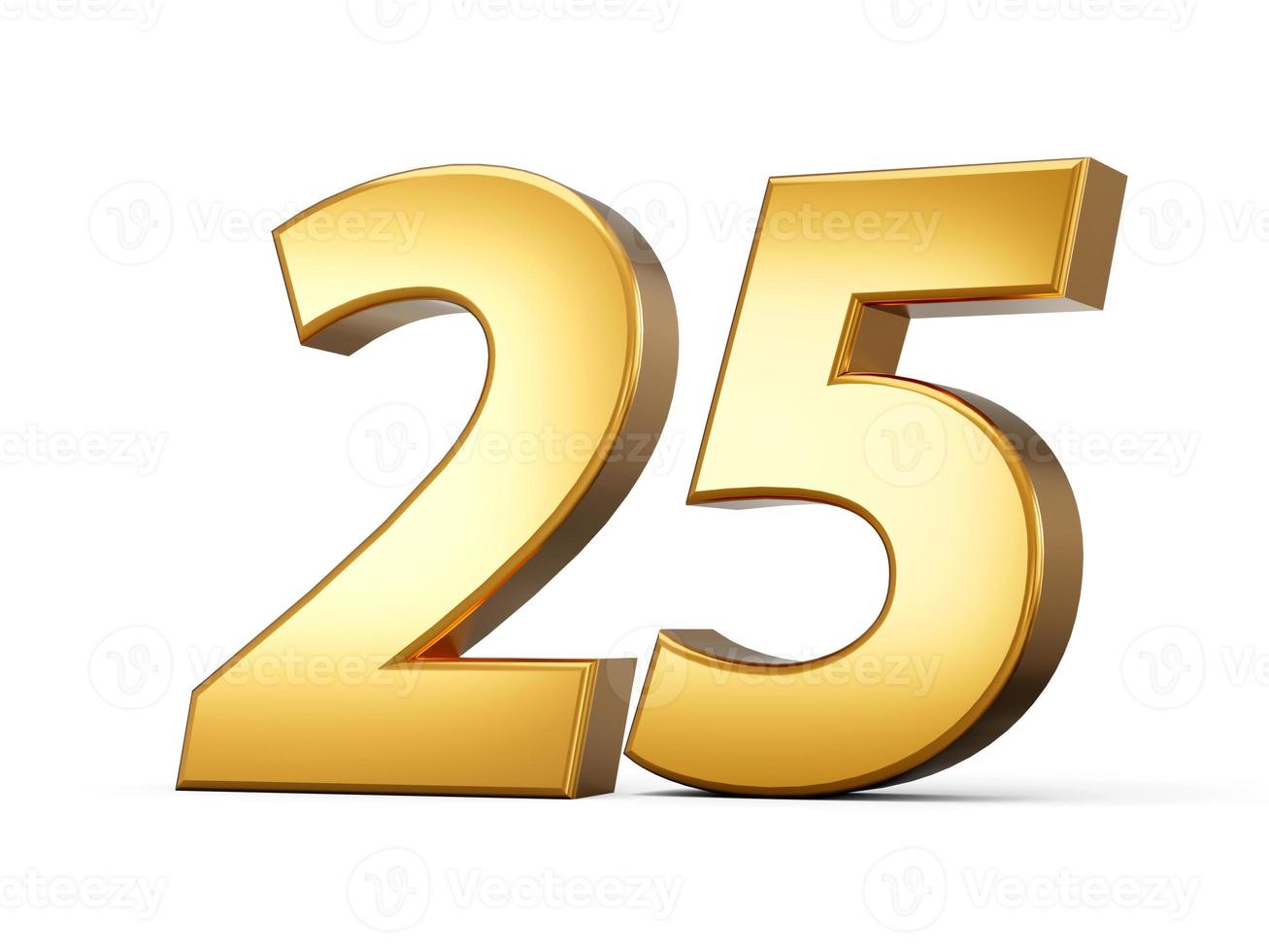 Golden metallic Number 25 Twenty five, White background 3d illustration photo