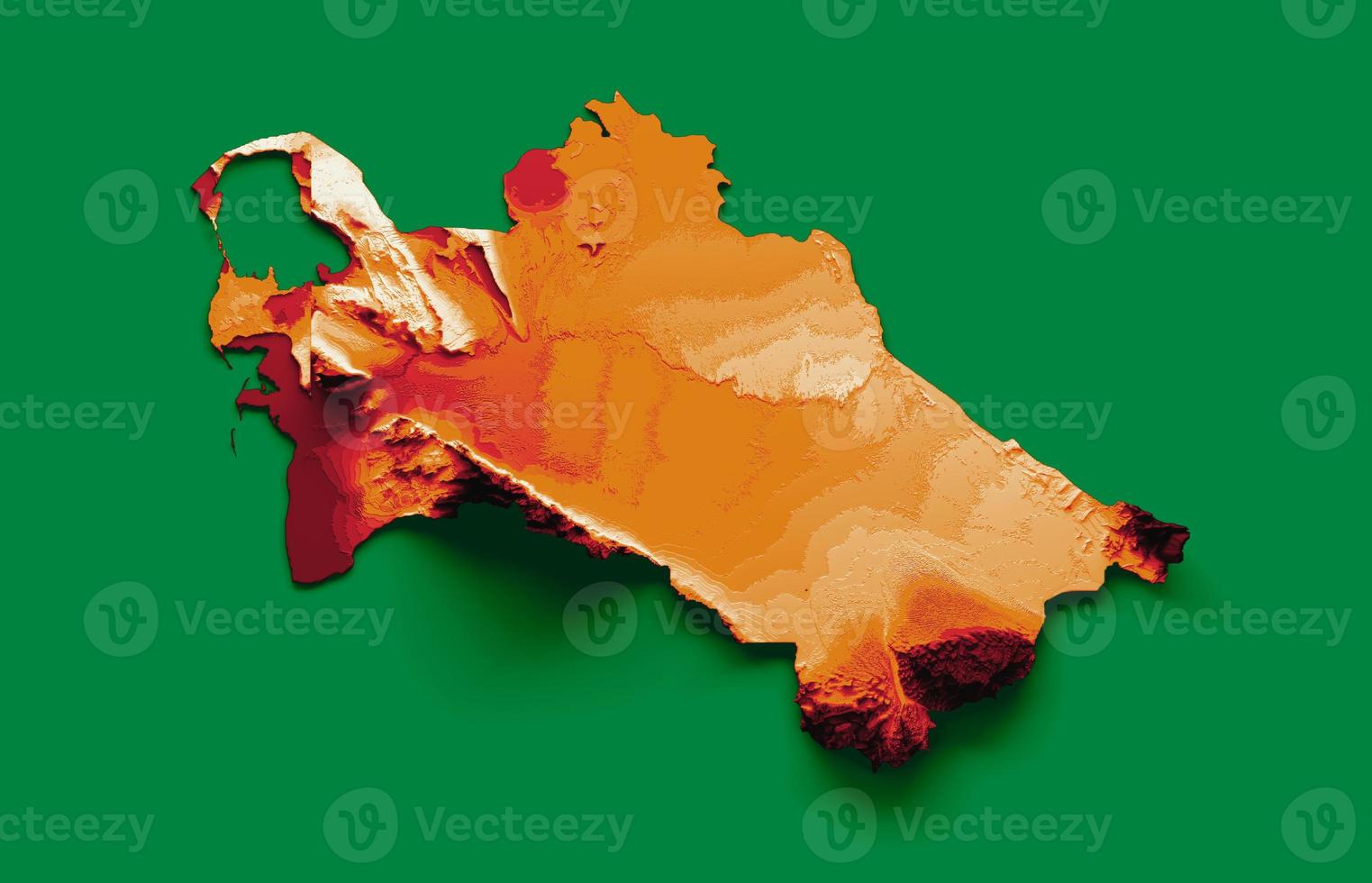 Turkmenistan map with the flag Colors Blue and Red Shaded relief map 3d illustration photo