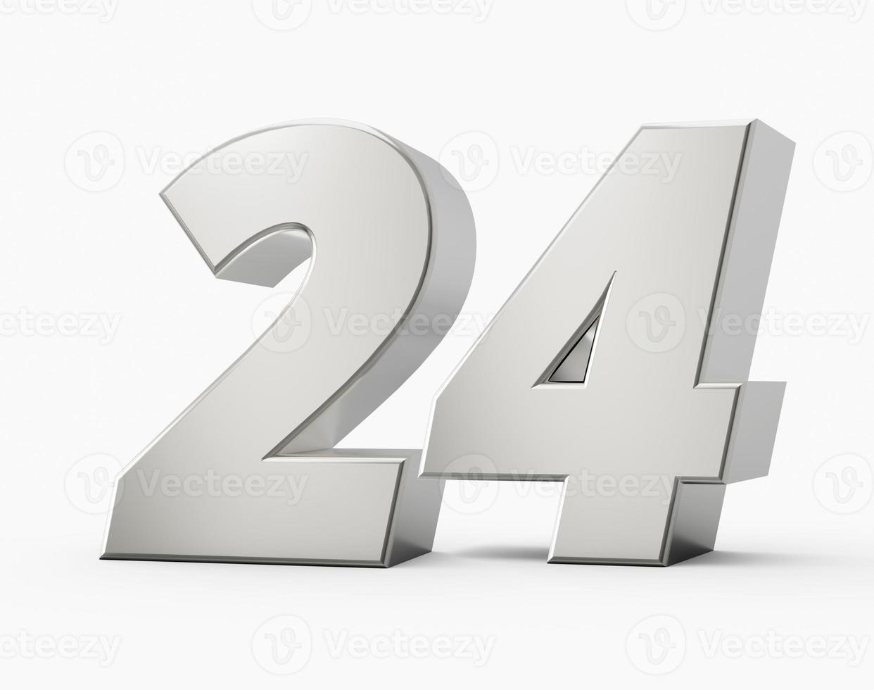 Silver 3d numbers 24 Twenty four. Isolated white background 3d illustration photo