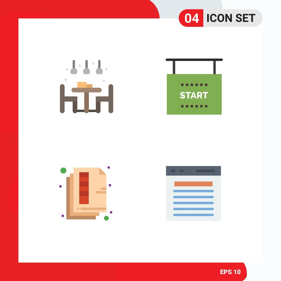 User Interface Pack of 4 Basic Flat Icons of home page dinner races print Editable Vector Design Elements