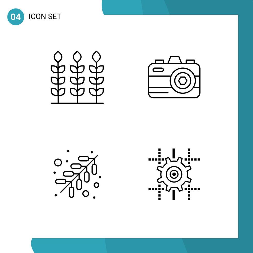 Pictogram Set of 4 Simple Filledline Flat Colors of wheat setting camera fire computing Editable Vector Design Elements