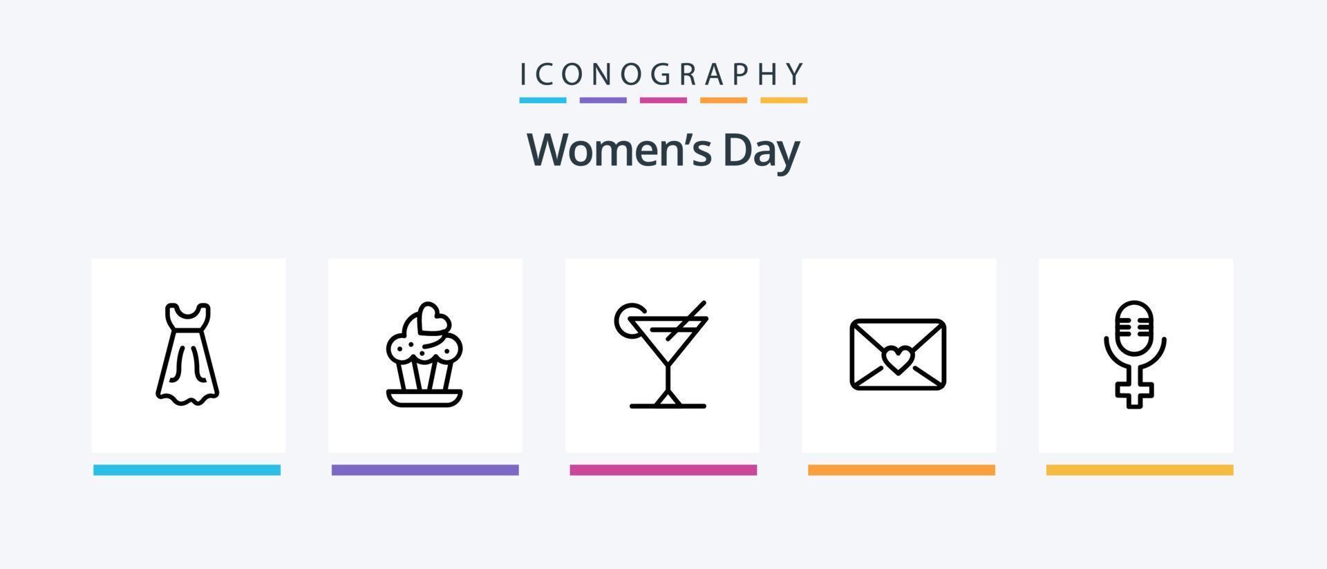 Womens Day Line 5 Icon Pack Including mirror. bathroom. calendar. women sign. award. Creative Icons Design vector