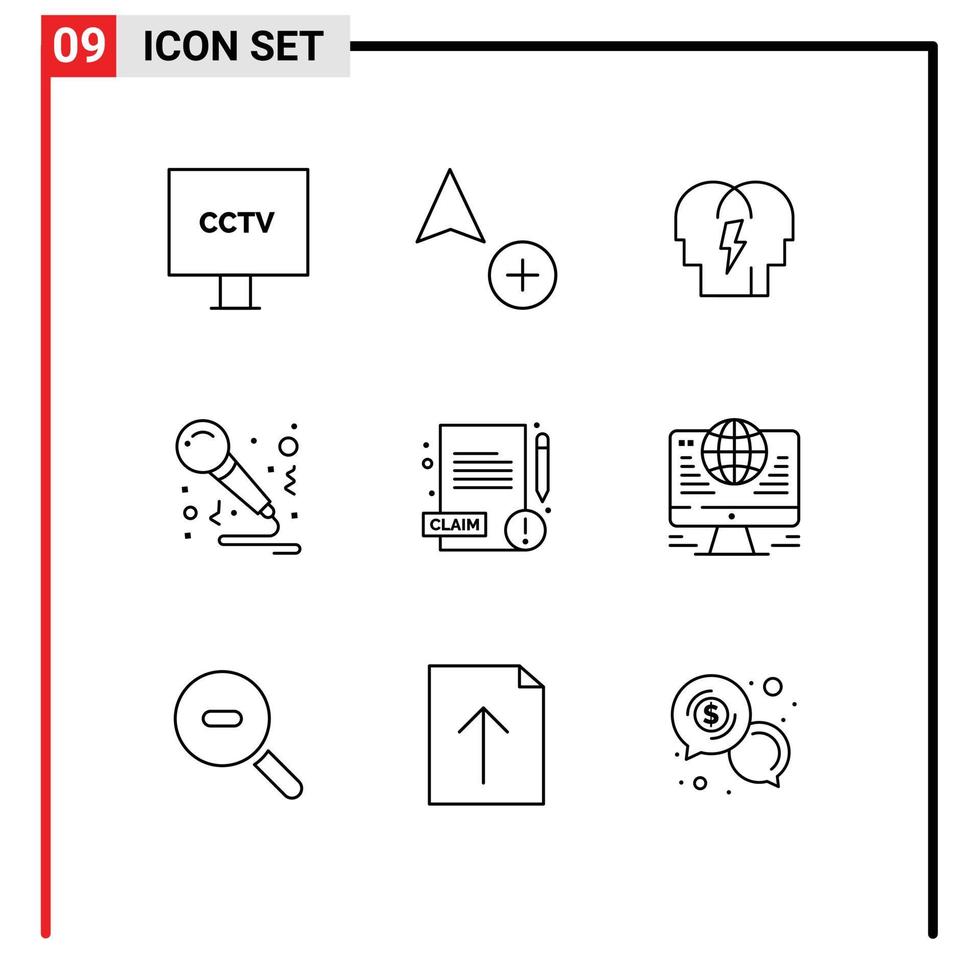 Modern Set of 9 Outlines Pictograph of report sing conflict party birthday Editable Vector Design Elements