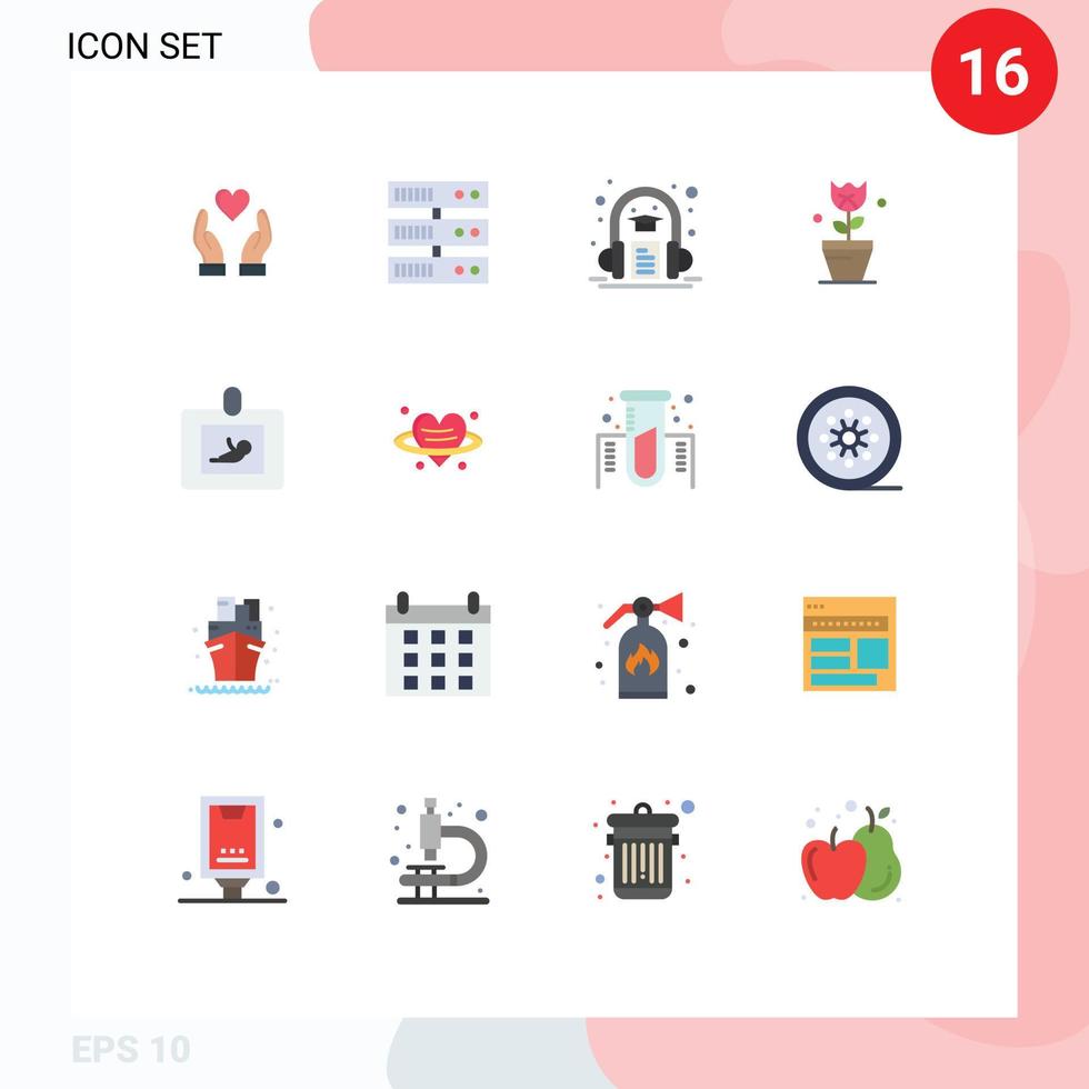 Group of 16 Flat Colors Signs and Symbols for ultrasound diagnostics headphone baby plant Editable Pack of Creative Vector Design Elements