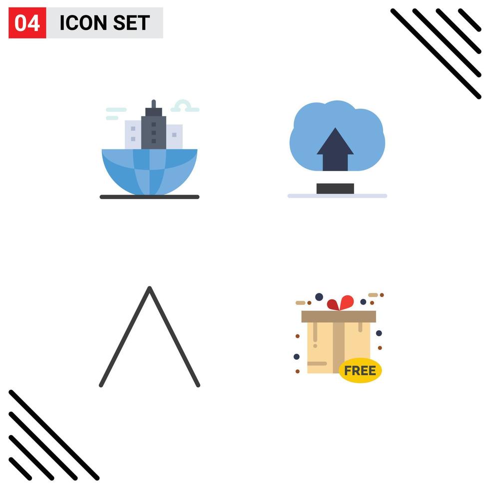 Group of 4 Flat Icons Signs and Symbols for building top global upload black friday Editable Vector Design Elements