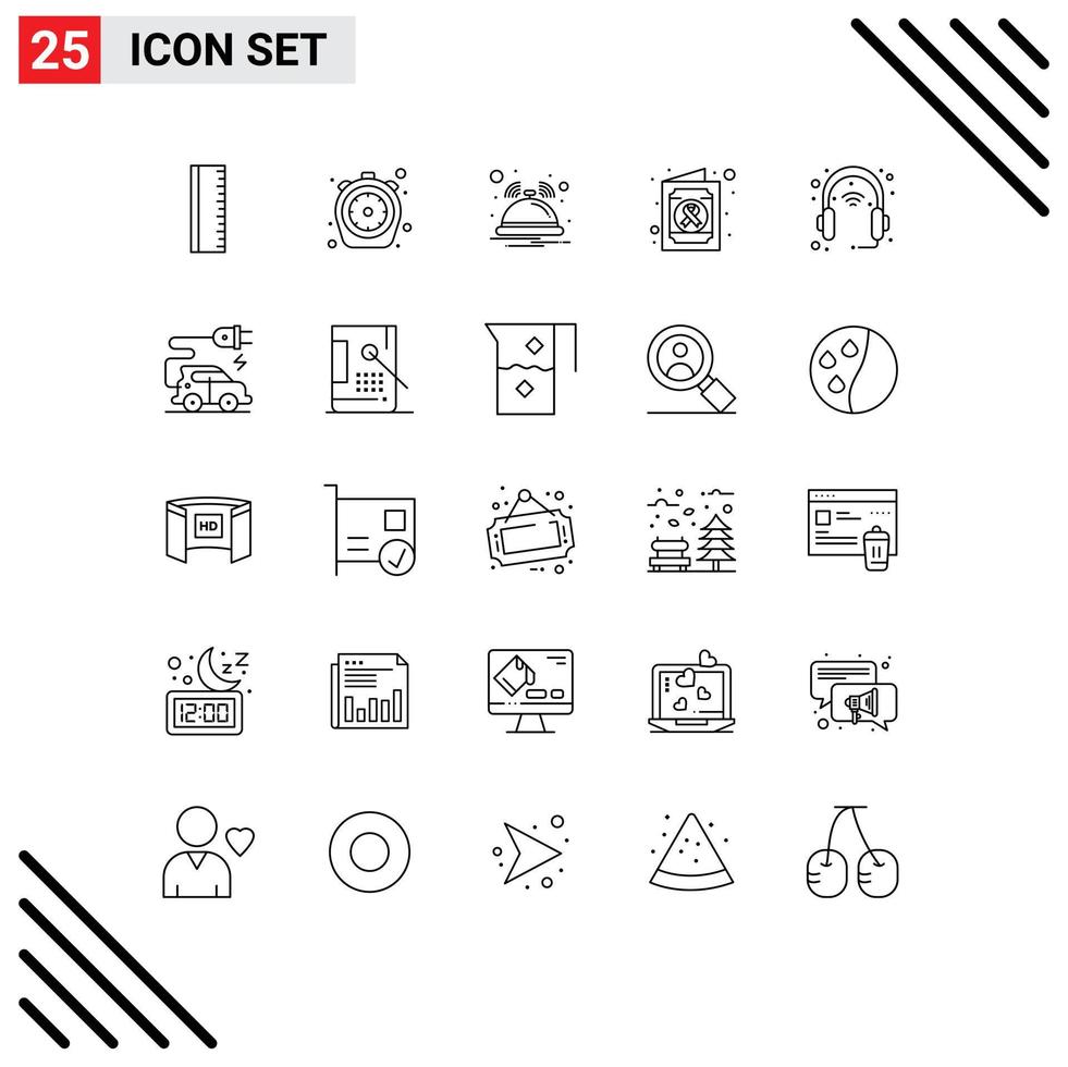 25 Universal Lines Set for Web and Mobile Applications head device bell medical report health Editable Vector Design Elements