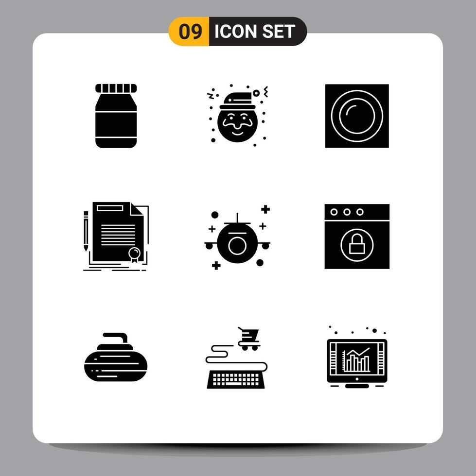 Modern Set of 9 Solid Glyphs and symbols such as travel holiday recessed each document Editable Vector Design Elements