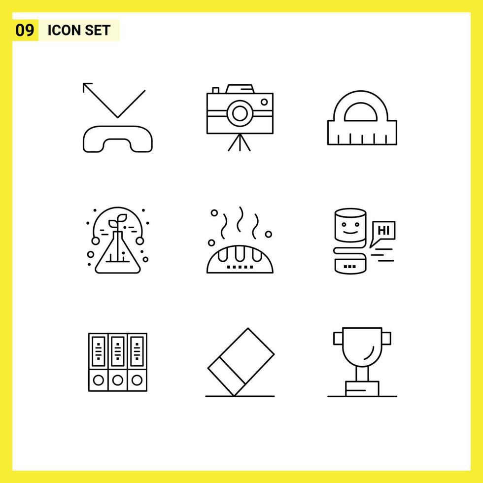 Pack of 9 Modern Outlines Signs and Symbols for Web Print Media such as food thanks control bread test Editable Vector Design Elements