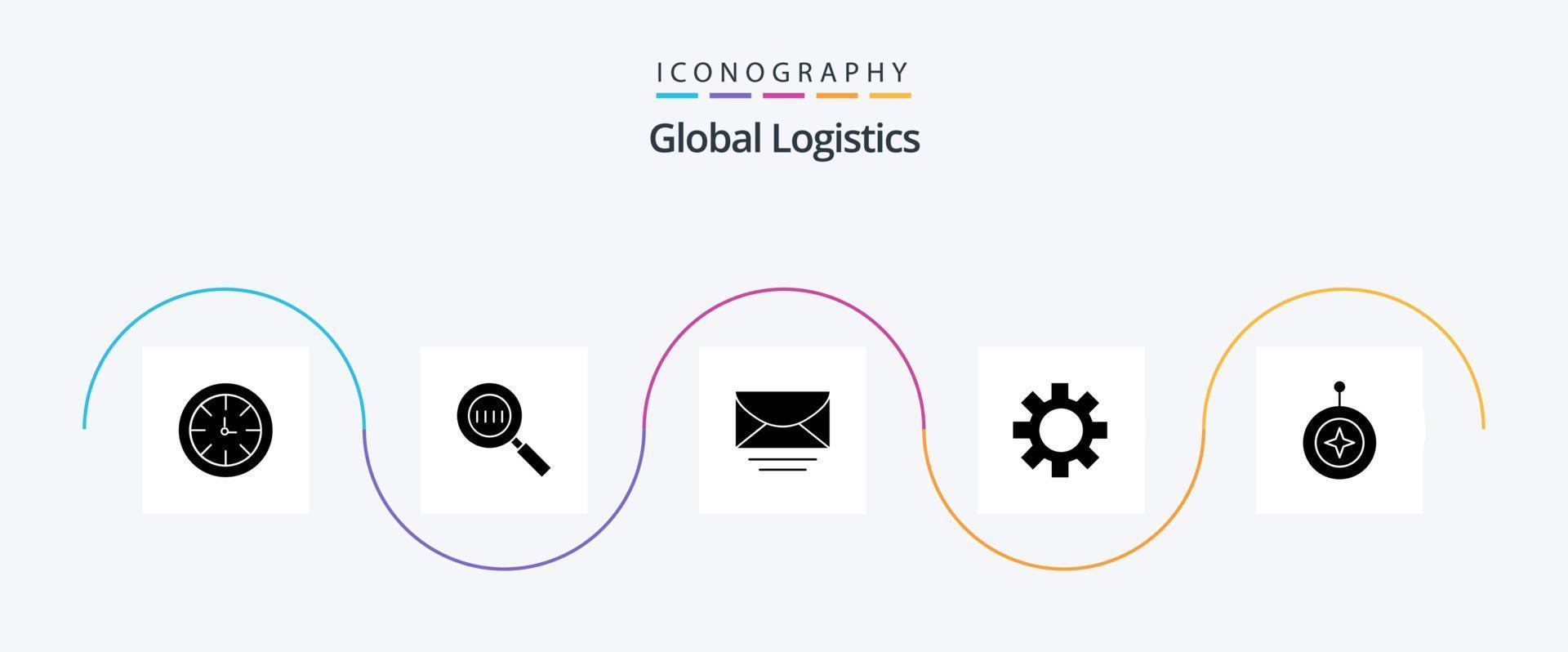 Global Logistics Glyph 5 Icon Pack Including star. global. mail. logistic. setting vector