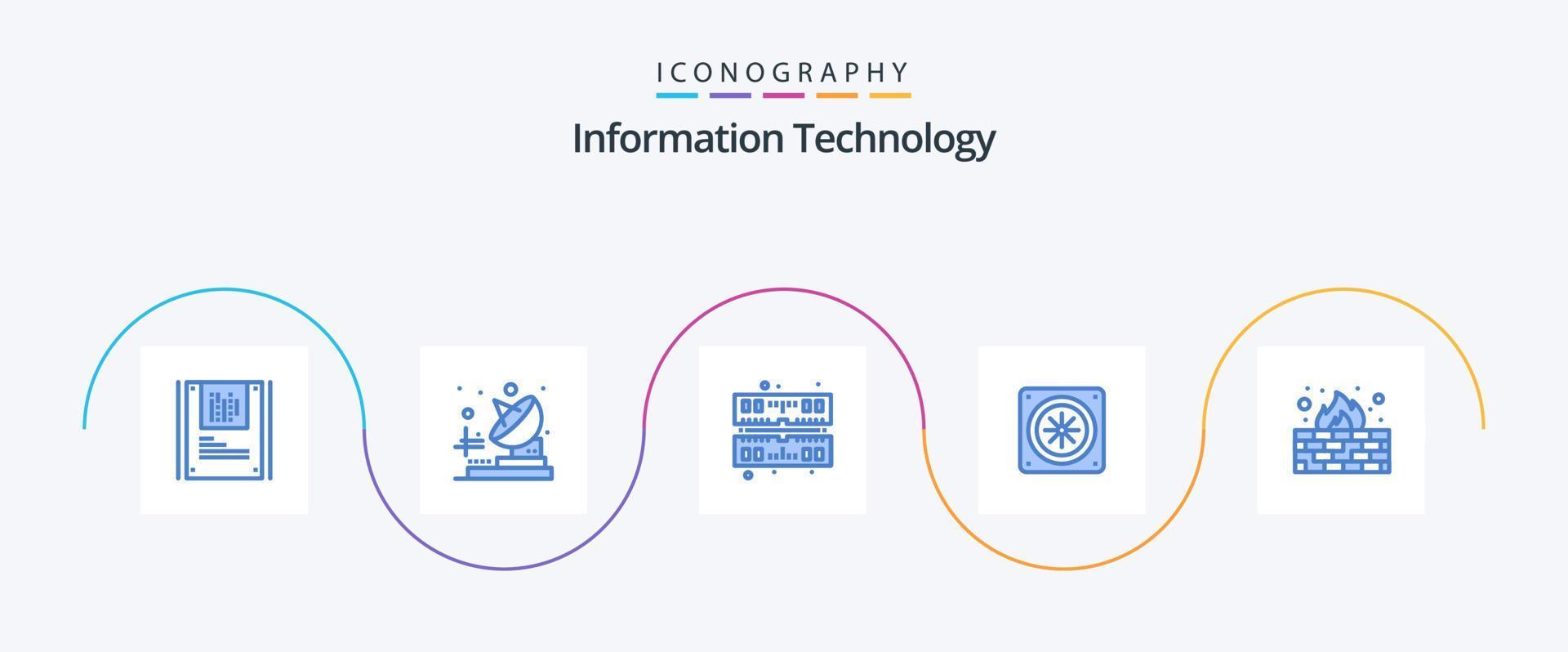 Information Technology Blue 5 Icon Pack Including . internet. memory. firewall. fan vector