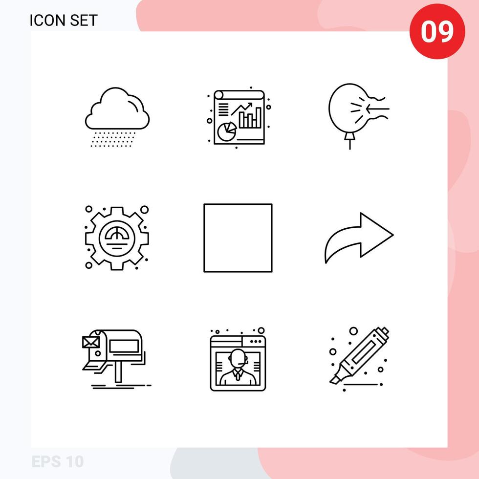 Set of 9 Commercial Outlines pack for multimedia control blow productivity excellency Editable Vector Design Elements