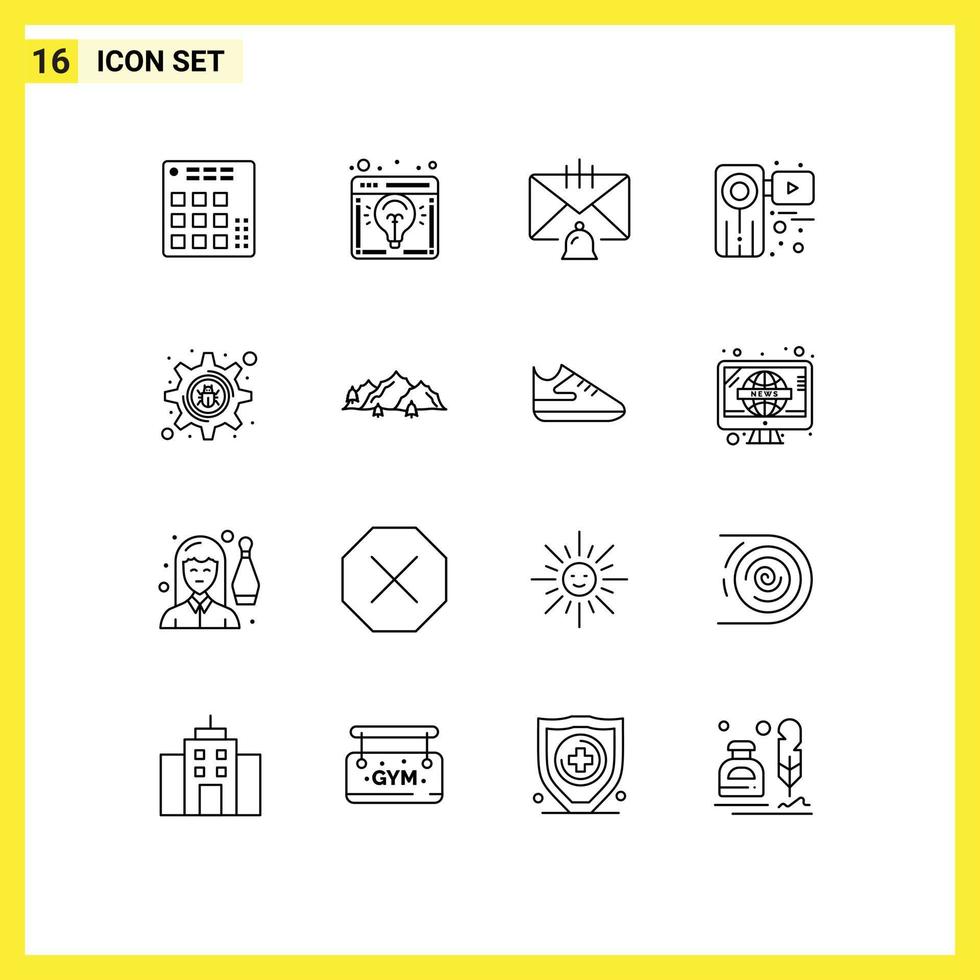 Stock Vector Icon Pack of 16 Line Signs and Symbols for video camera launch help contact Editable Vector Design Elements