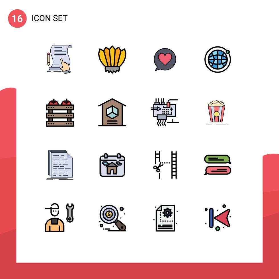 Flat Color Filled Line Pack of 16 Universal Symbols of apple internet flippers globe love Editable Creative Vector Design Elements