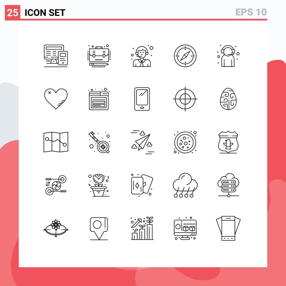 Set of 25 Modern UI Icons Symbols Signs for customer gps customer compass navigation Editable Vector Design Elements