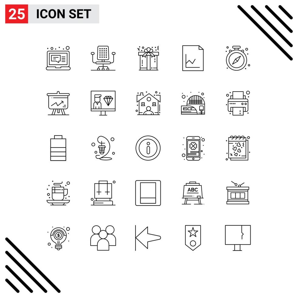 25 Universal Line Signs Symbols of time stop gift pause document Editable Vector Design Elements