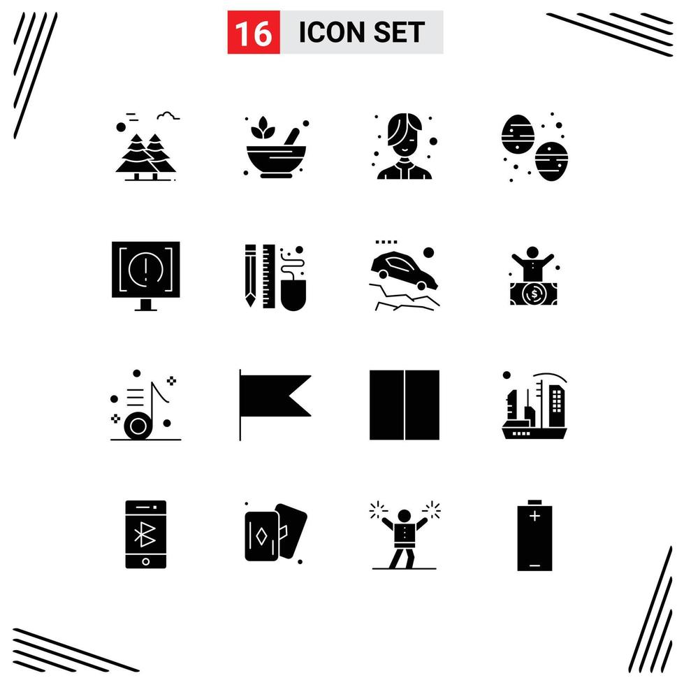 Modern Set of 16 Solid Glyphs and symbols such as contact food lotus dessert salon Editable Vector Design Elements