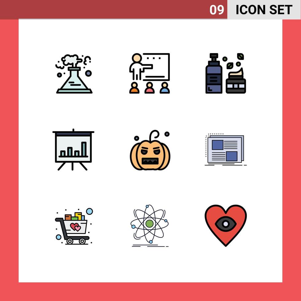 Set of 9 Modern UI Icons Symbols Signs for halloween presentation students board skincare Editable Vector Design Elements