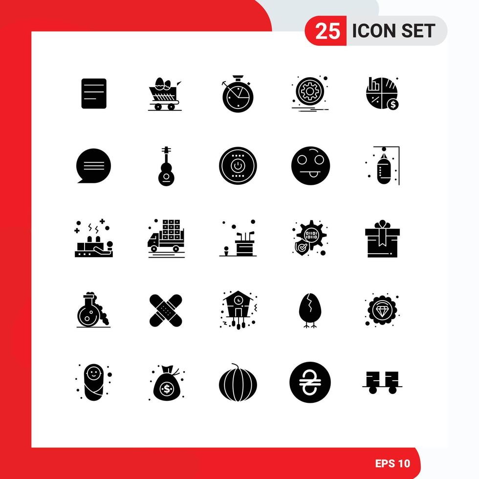 Group of 25 Modern Solid Glyphs Set for investment options time setting gear Editable Vector Design Elements