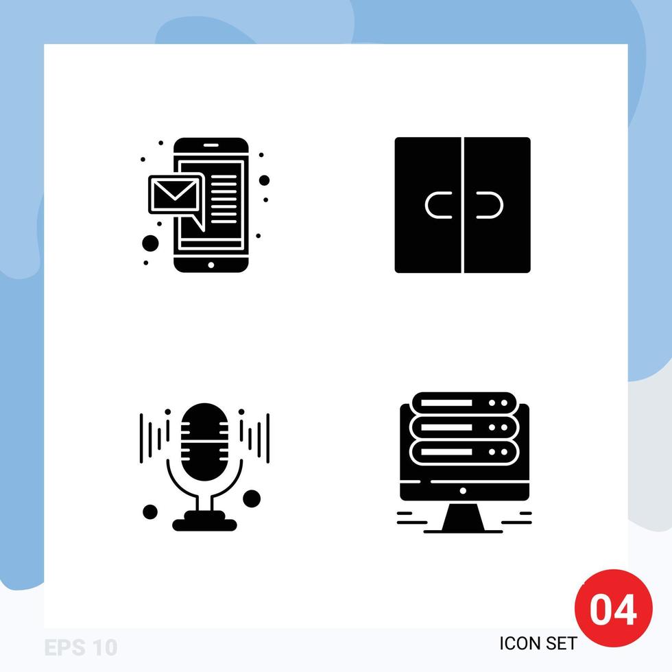 4 Creative Icons Modern Signs and Symbols of email sound closet interior server Editable Vector Design Elements