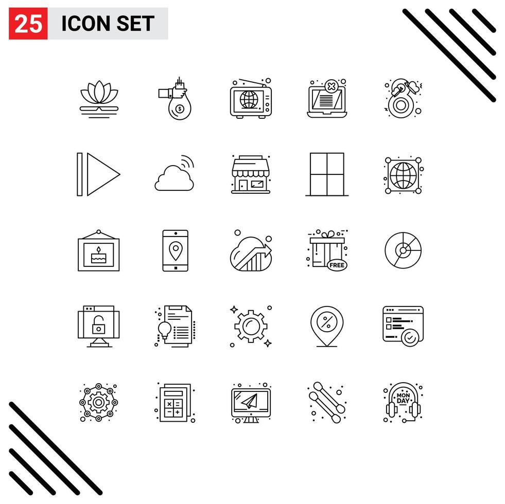 Mobile Interface Line Set of 25 Pictograms of threat error money display world Editable Vector Design Elements