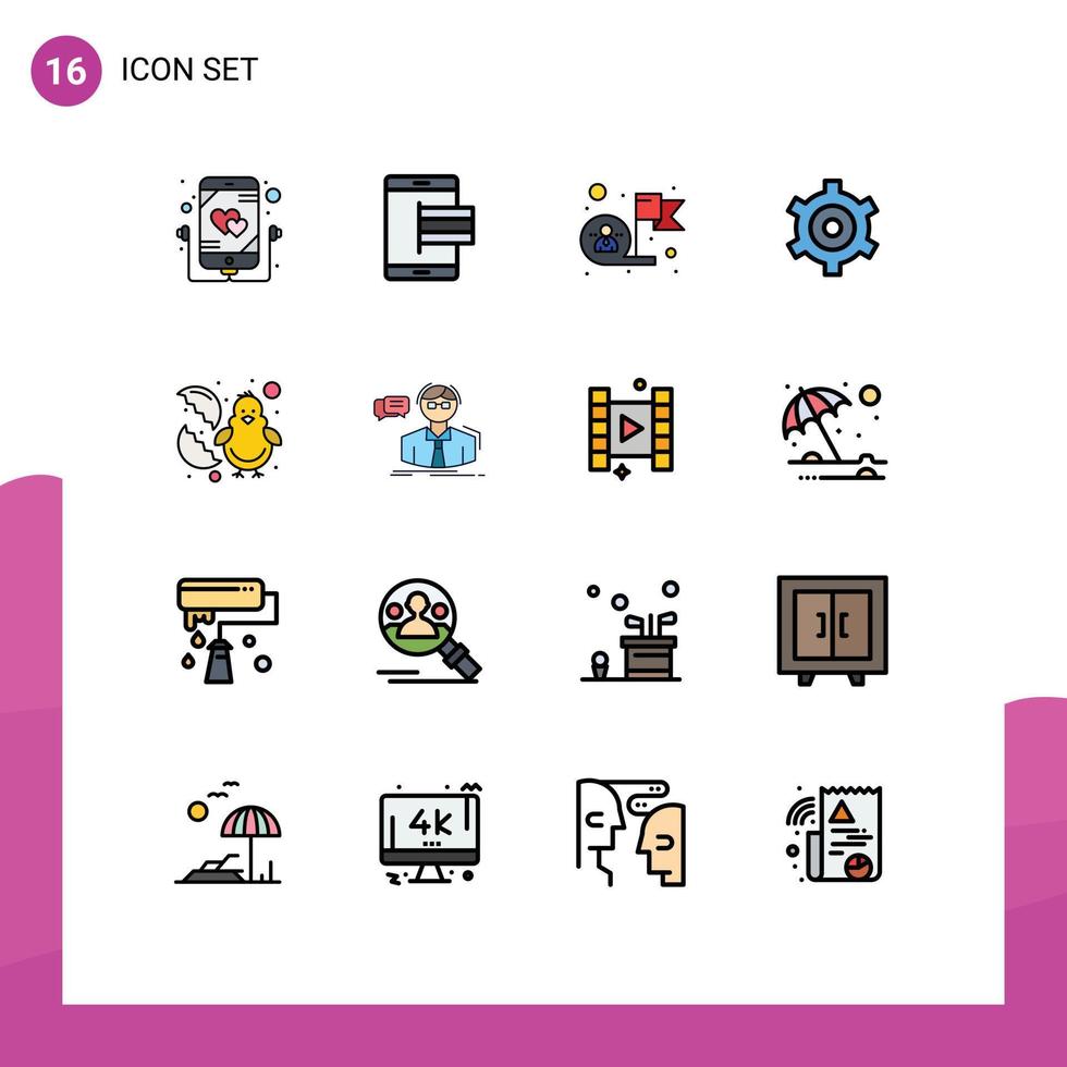 Universal Icon Symbols Group of 16 Modern Flat Color Filled Lines of baby setting pay gear success Editable Creative Vector Design Elements
