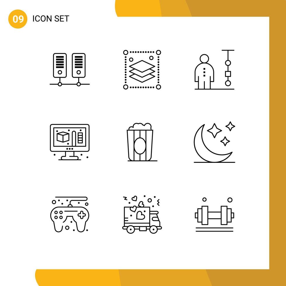 Set of 9 Commercial Outlines pack for movie cinema chart modeling creative Editable Vector Design Elements