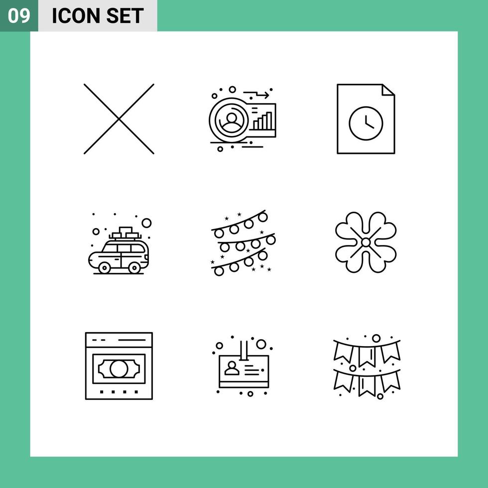 Modern Set of 9 Outlines and symbols such as anemone party decoration file buntings travel Editable Vector Design Elements