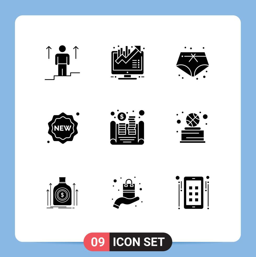 9 Thematic Vector Solid Glyphs and Editable Symbols of coins shopping growth new badge Editable Vector Design Elements