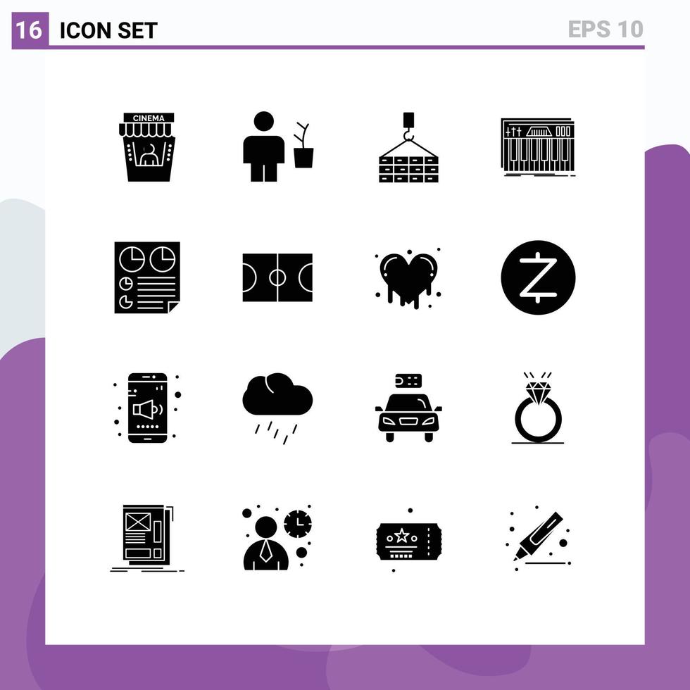 16 User Interface Solid Glyph Pack of modern Signs and Symbols of sound keys pot keyboard crane Editable Vector Design Elements