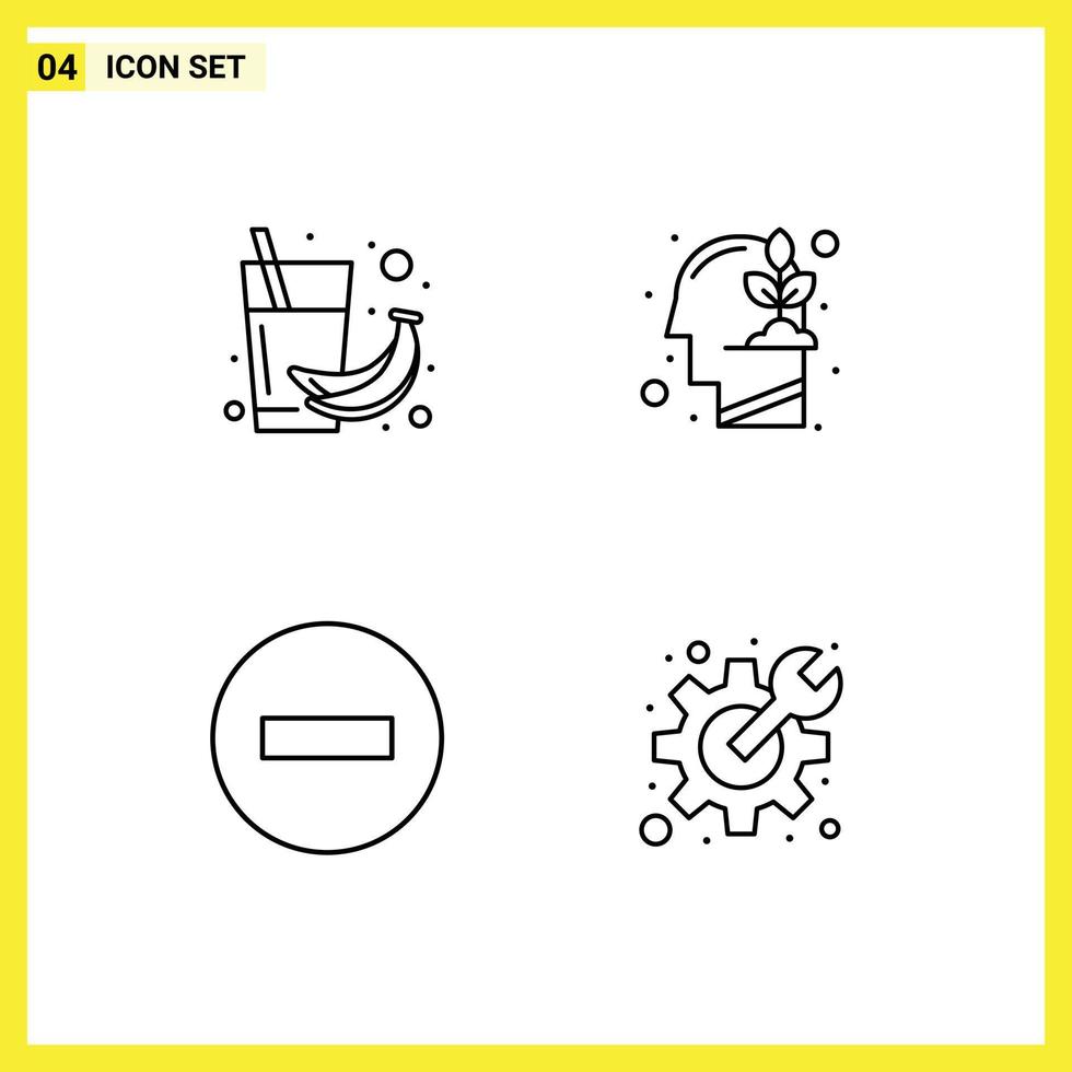 Set of 4 Modern UI Icons Symbols Signs for banana delete health investment multimedia Editable Vector Design Elements