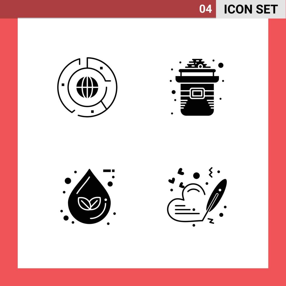 Group of 4 Solid Glyphs Signs and Symbols for big drop data hat eco Editable Vector Design Elements