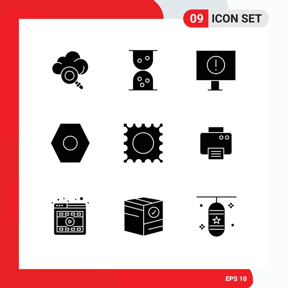 9 Universal Solid Glyph Signs Symbols of player machine settings printed printer Editable Vector Design Elements