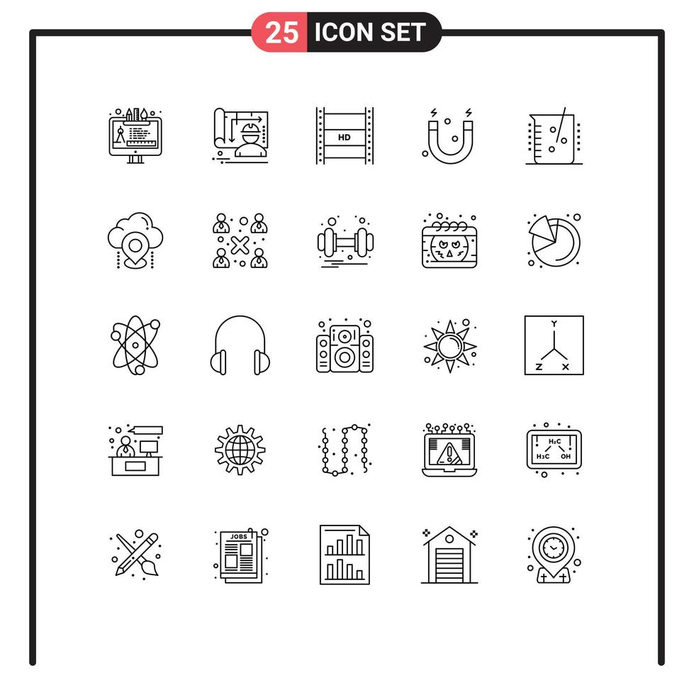 Group of 25 Lines Signs and Symbols for acid magnet digital video broadcasting education high Editable Vector Design Elements