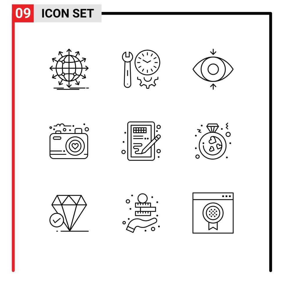 Mobile Interface Outline Set of 9 Pictograms of creative love settings image view Editable Vector Design Elements