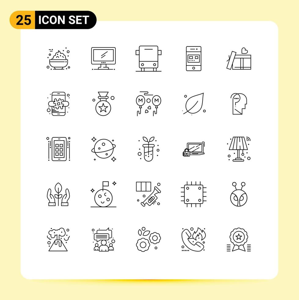 Universal Icon Symbols Group of 25 Modern Lines of store online bus card vehicles Editable Vector Design Elements