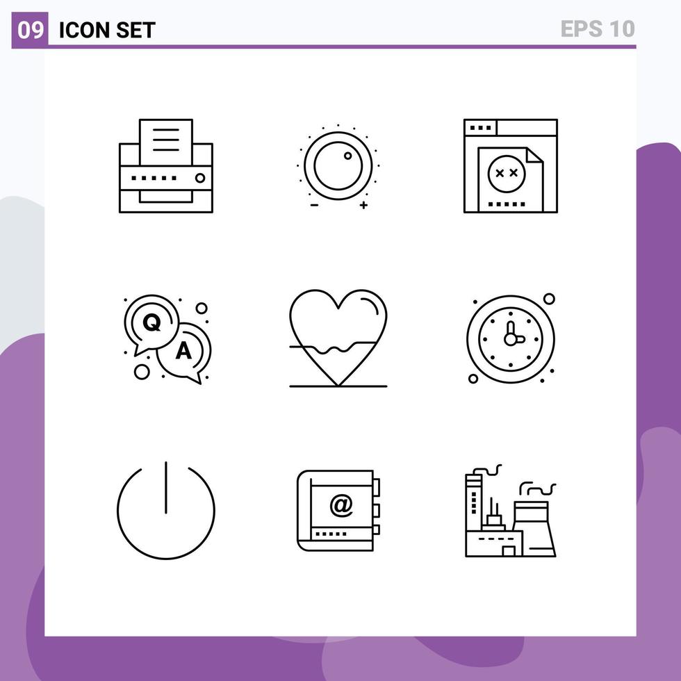 Set of 9 Modern UI Icons Symbols Signs for lab biology error beat question Editable Vector Design Elements