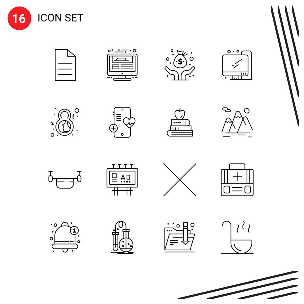 Modern Set of 16 Outlines and symbols such as eight back to school report education venture Editable Vector Design Elements