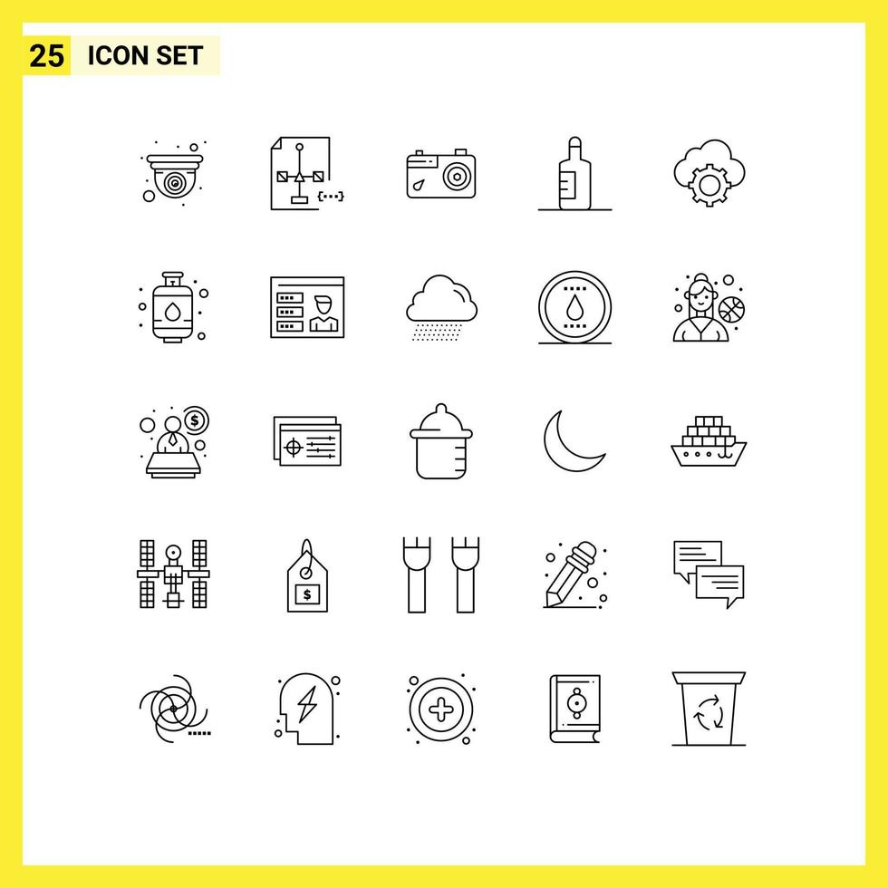 Group of 25 Lines Signs and Symbols for cloud beach file drink photo Editable Vector Design Elements