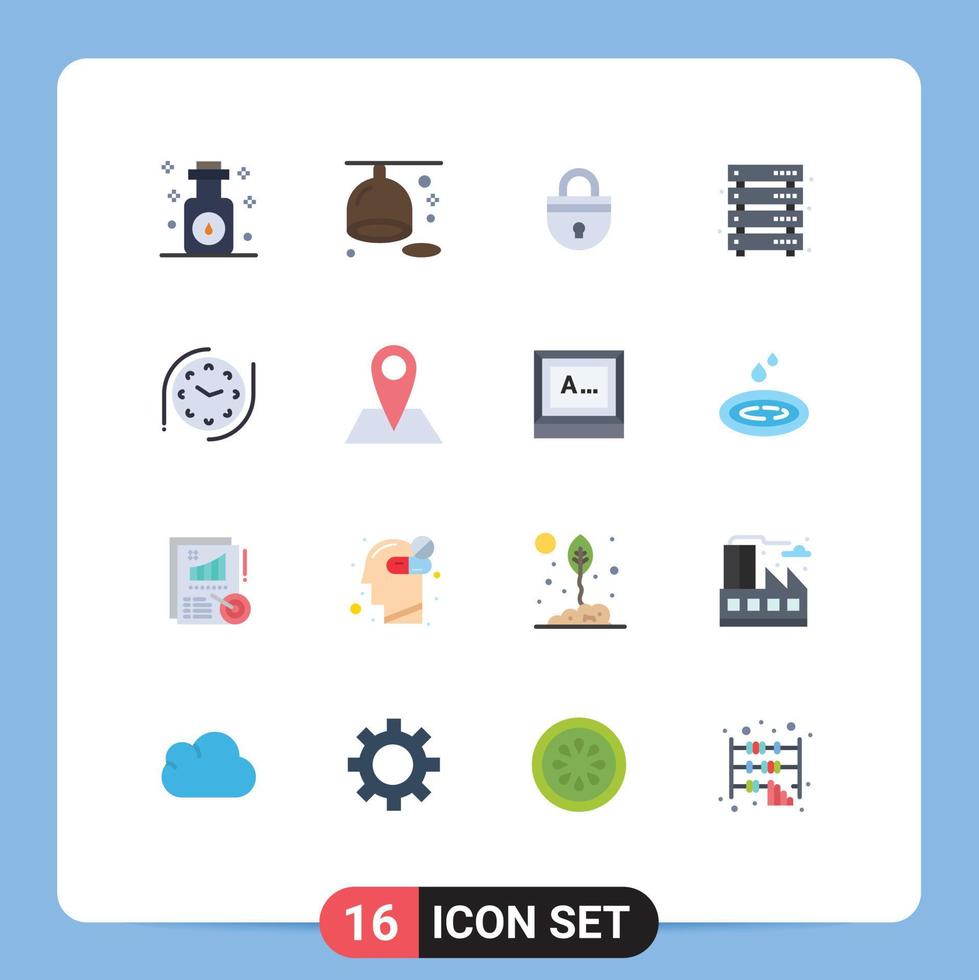 Pictogram Set of 16 Simple Flat Colors of web server lock data storage login Editable Pack of Creative Vector Design Elements