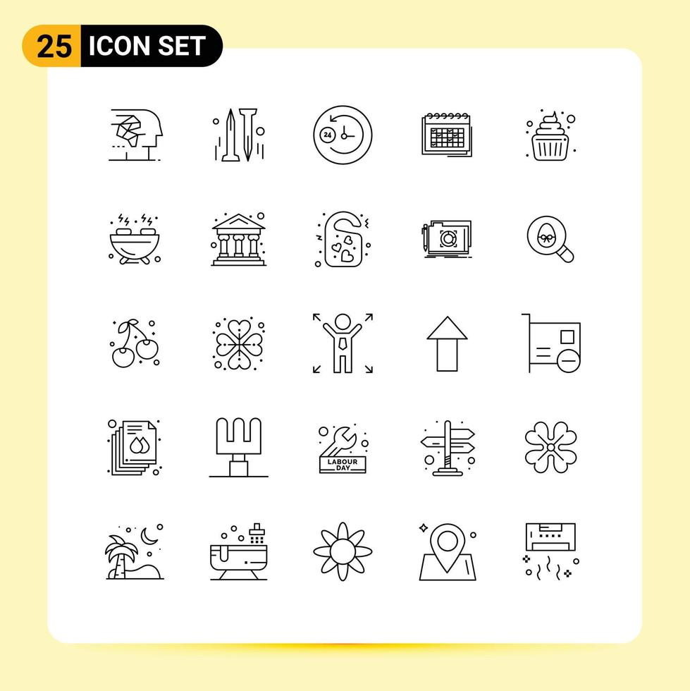 Group of 25 Lines Signs and Symbols for timetable planning clock event business Editable Vector Design Elements