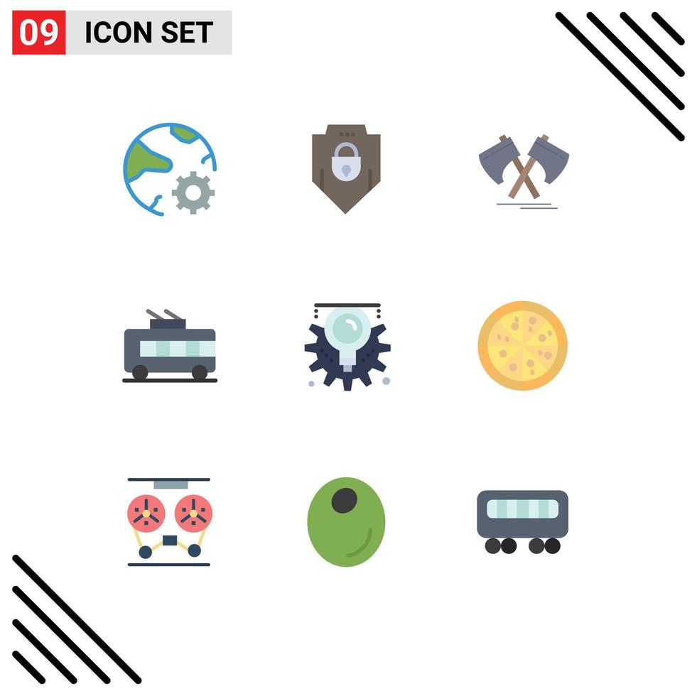 Universal Icon Symbols Group of 9 Modern Flat Colors of trolley bus transport web security bus cutter Editable Vector Design Elements