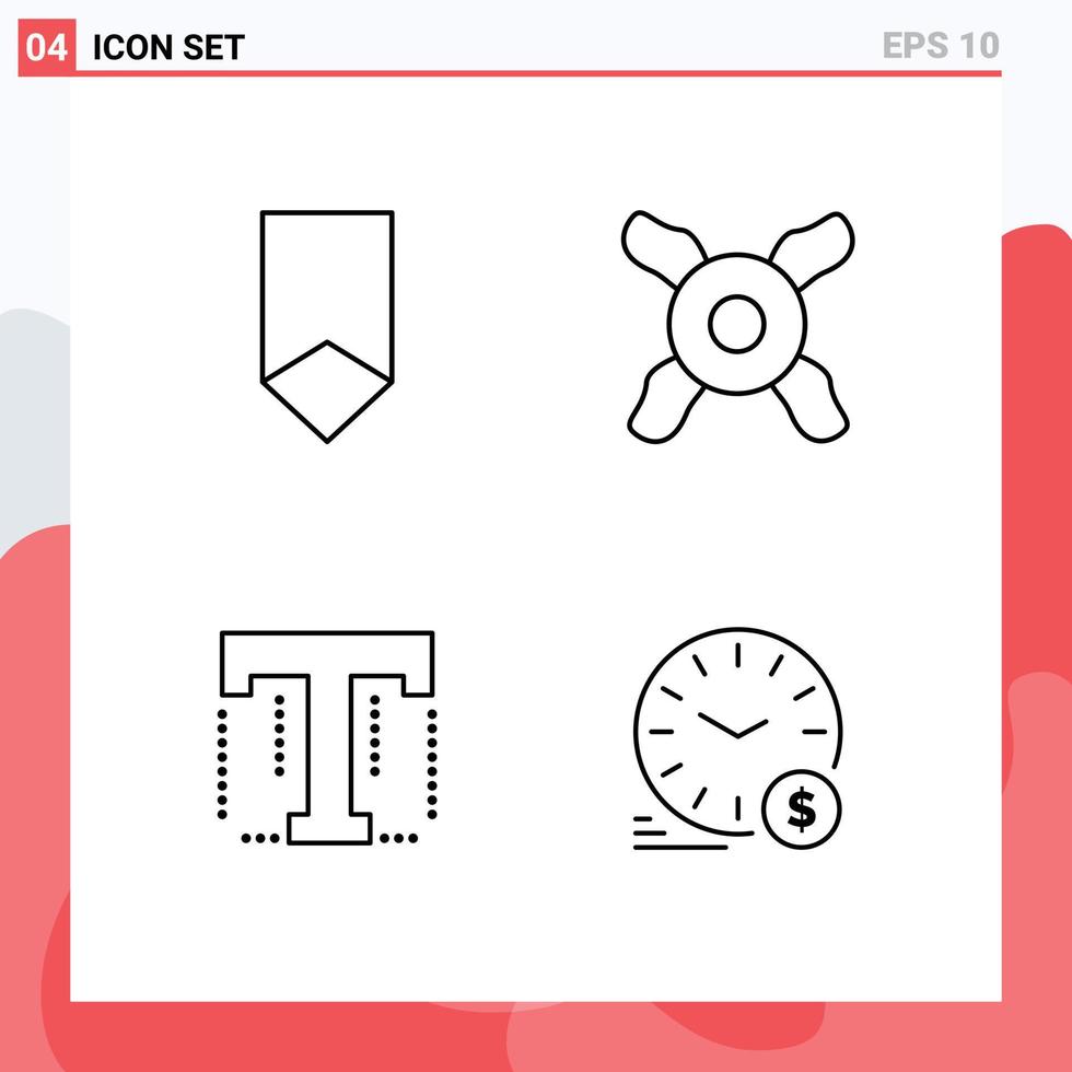 4 Universal Line Signs Symbols of achievement tool medal fan time Editable Vector Design Elements