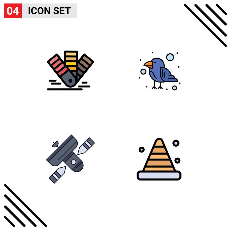 Modern Set of 4 Filledline Flat Colors and symbols such as card broadcast pms parrot radio Editable Vector Design Elements